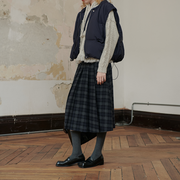 【2color】チェック柄ミモレ丈プリーツスカート Z00565