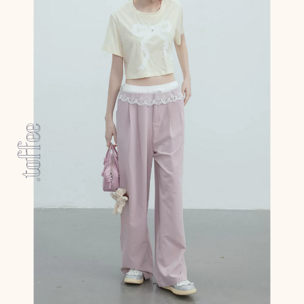 【2color】レースウェストワイドパンツ Z00364