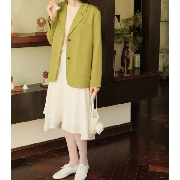 バジルグリーンルーズスーツジャケット Z00079