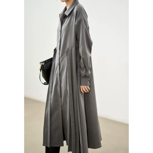 【2color】サイドプリーツフレアワンピース w-058