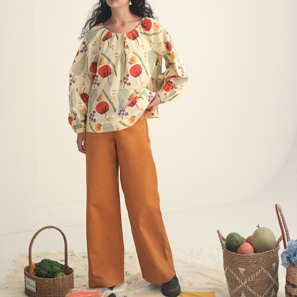 【2color】野菜と果物のコットンルーズプリントシャツ Z00447