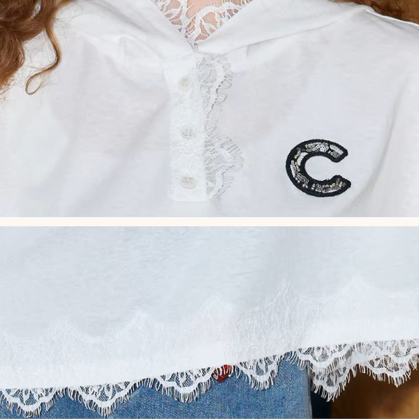 レースエッジオーバーサイズホワイトTシャツ《Z01016》