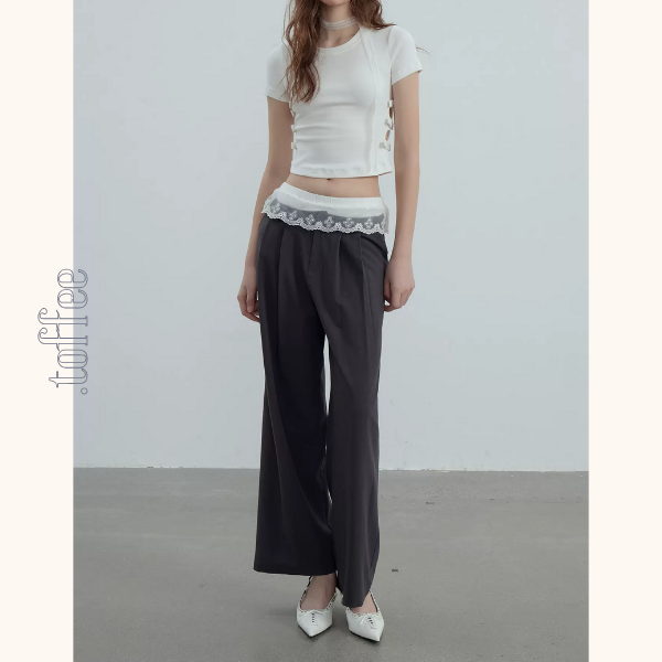 【2color】レースウェストワイドパンツ Z00364