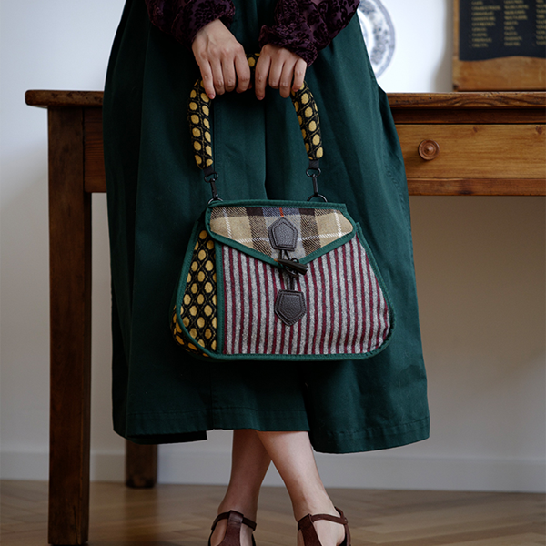 ストライプ切り替えドットショルダーバッグ   Z00488