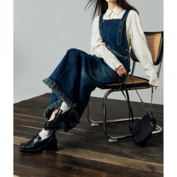 フリンジデニムジャンパースカート X-368