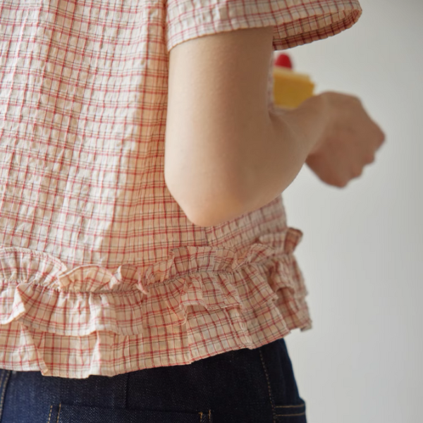 ラッフルヘムクロップドチェックシャツ《Z01021》