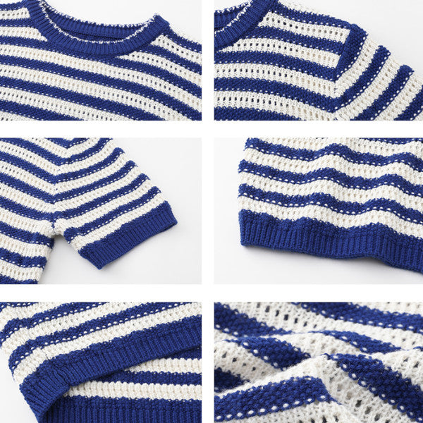 ハーフクルーネックストライプニットトップ Z00320