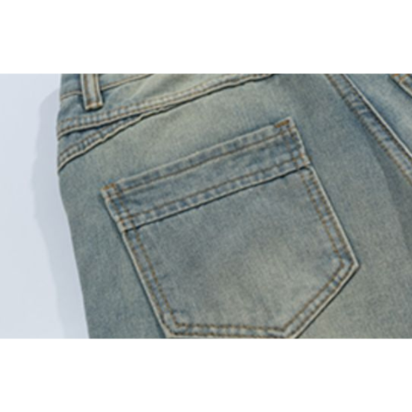 切り替えパッチワークデザインワイドデニム X-362