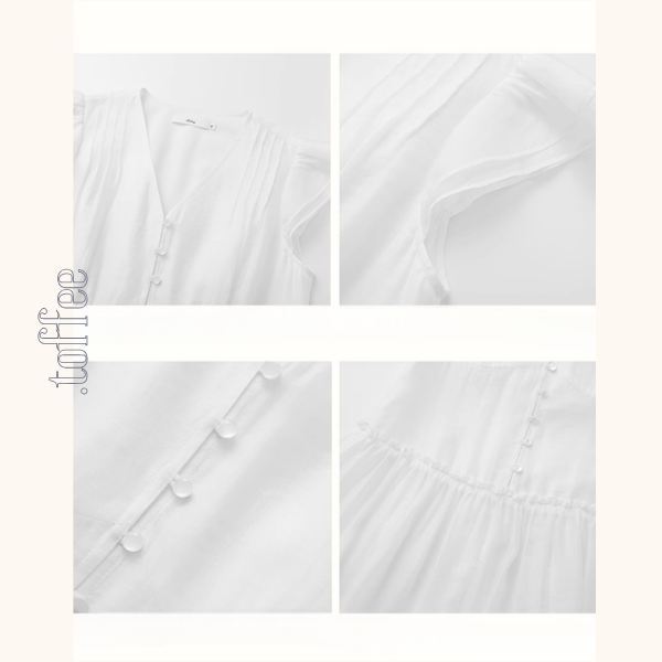 Vネックホワイトティアードワンピース《Z00884》