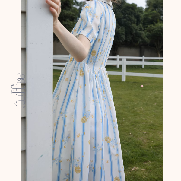 花柄&ストライプフレンチシャツワンピース《Z00879》