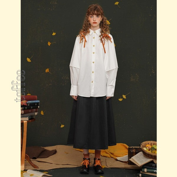 【2color】立体アートを纏う:キツネボタンの折り紙ブラウス C0174