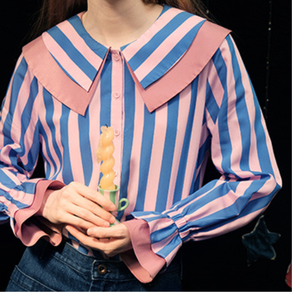 ダブルカラーストライプルーズシャツ  Z00011