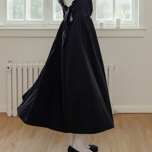 Vネックフリルロングワンピース Z00139