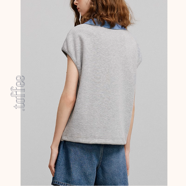 斜めラインVネックフレンチスリーブトップス《Z00922》