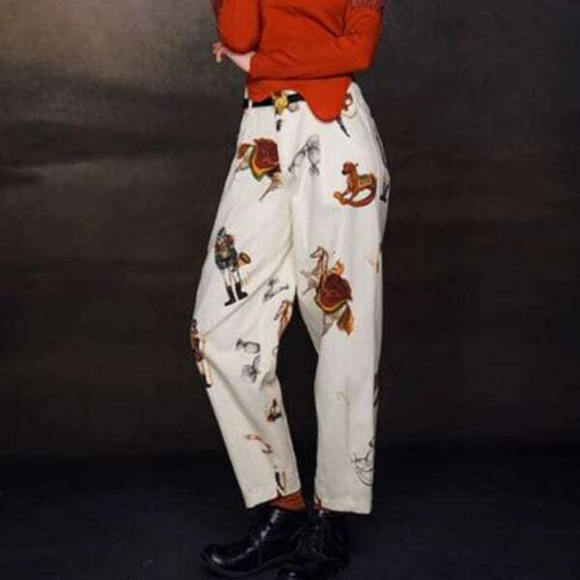 【2color】くるみ割り人形プリントタックテーパードパンツ C0107