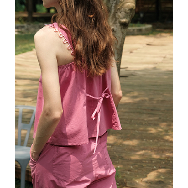 【2color】シンプルレースキャミソール&ロングパンツのセットアップ Z00204