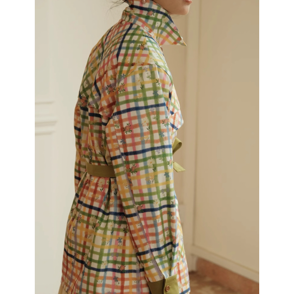 小花×チェック柄のカラフルシャツ Z00078