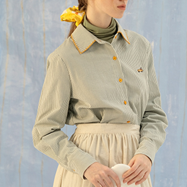 グリーンストライプスリムシャツ Z00604