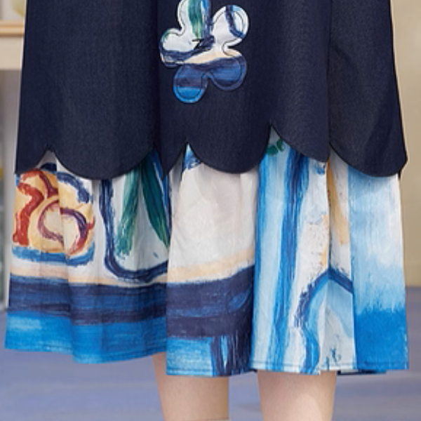 レトロ可愛い花刺繍レイヤードスカート《Z01056》