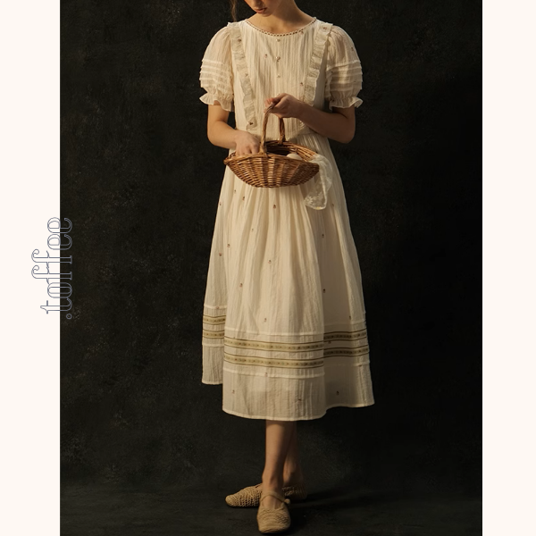 レース&パール装飾パフスリーブワンピース《Z00985》