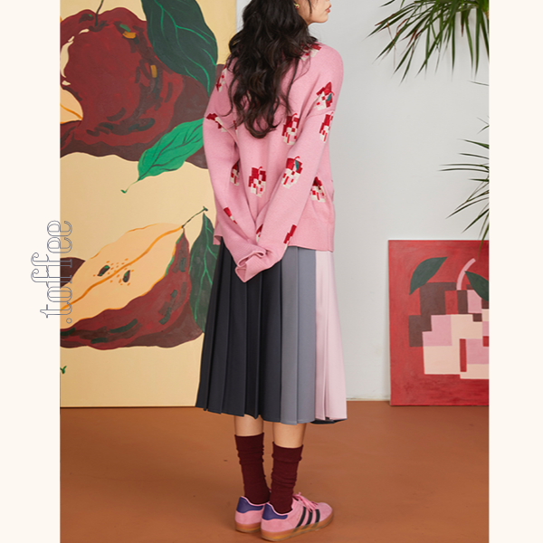 コントラストカラーミモレ丈プリーツスカート 《Z00701》