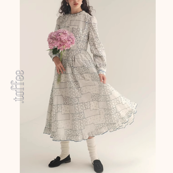 パッチワーク小花柄ロングワンピース《Z00986》