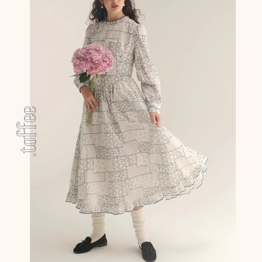 パッチワーク小花柄ロングワンピース《Z00986》