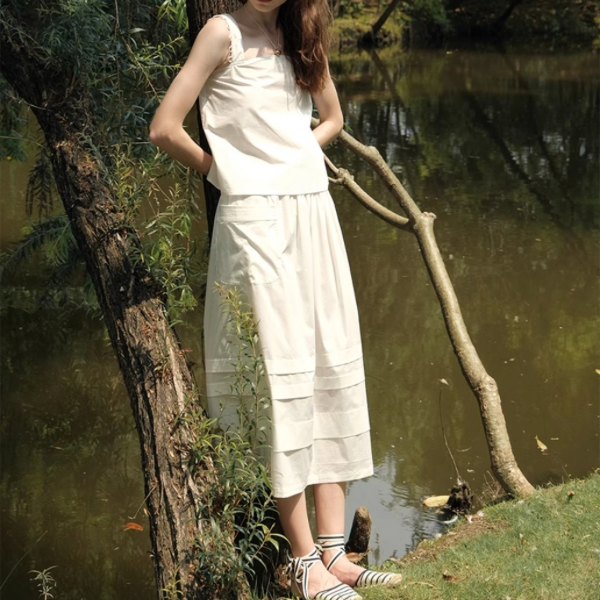 【2color】シンプルレースキャミソール&ロングパンツのセットアップ Z00204