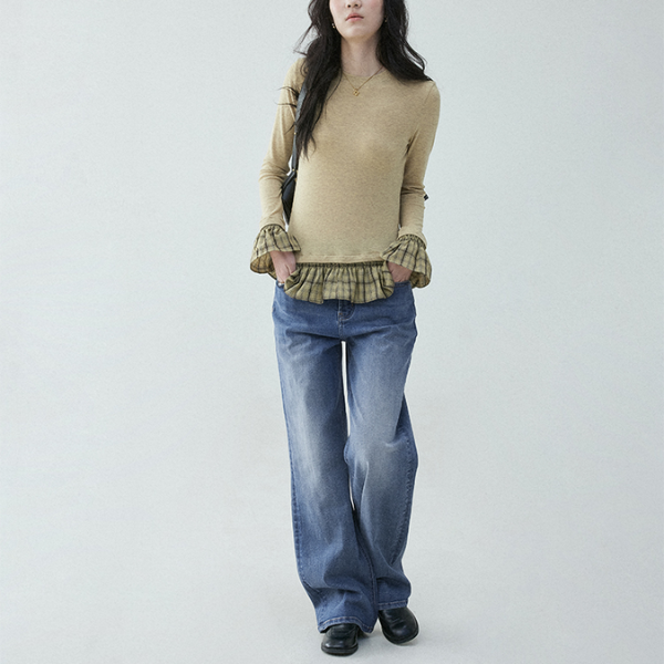 チェック柄ティアードデザインスリムトップ《Z00836》