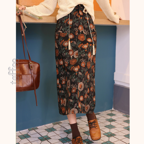 ヴィンテージ花柄Aラインスカート Z00520