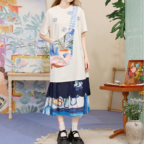 レトロ可愛い花刺繍レイヤードスカート《Z01056》