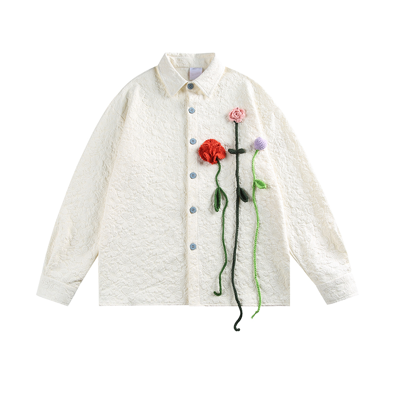 【2color】立体フラワー刺繍シャツジャケット Z00575