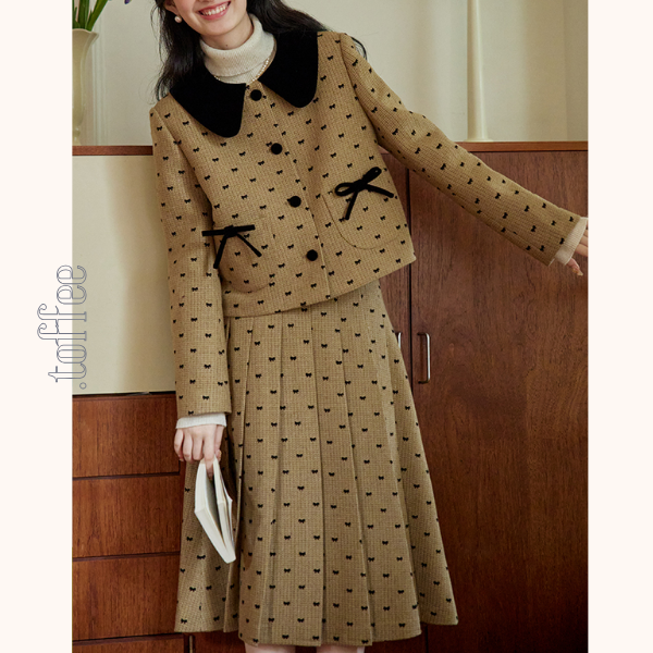 リボンドットショートジャケット&プリーツスカートセットアップ 《Z00764》