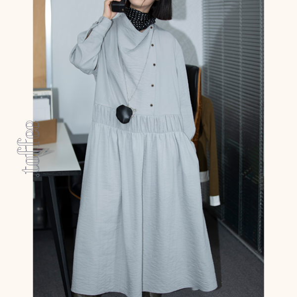 【2color】斜め前立てロングワンピース Z00551