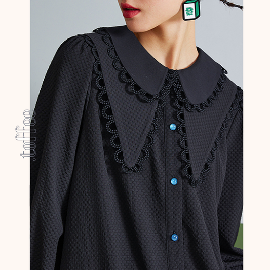 レイヤードカラーブラックシャツワンピース 《Z00676》