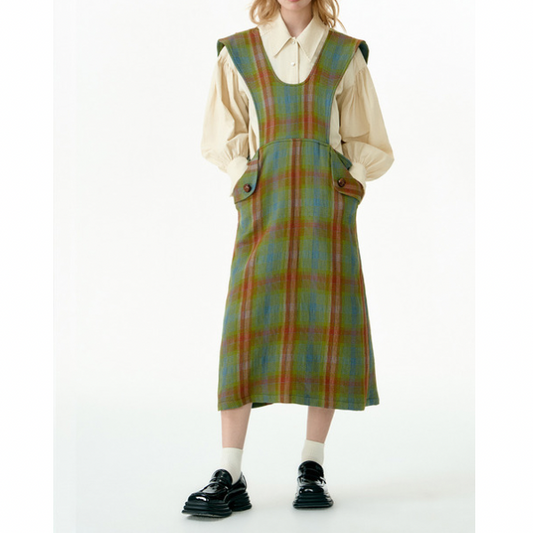 チェックパターンサスペンダースカート X-448