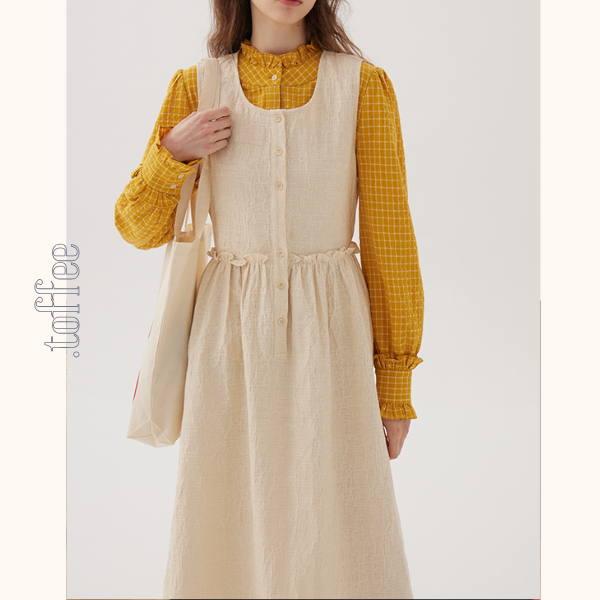 フリルネックチェック柄スリムシャツ《Z00848》