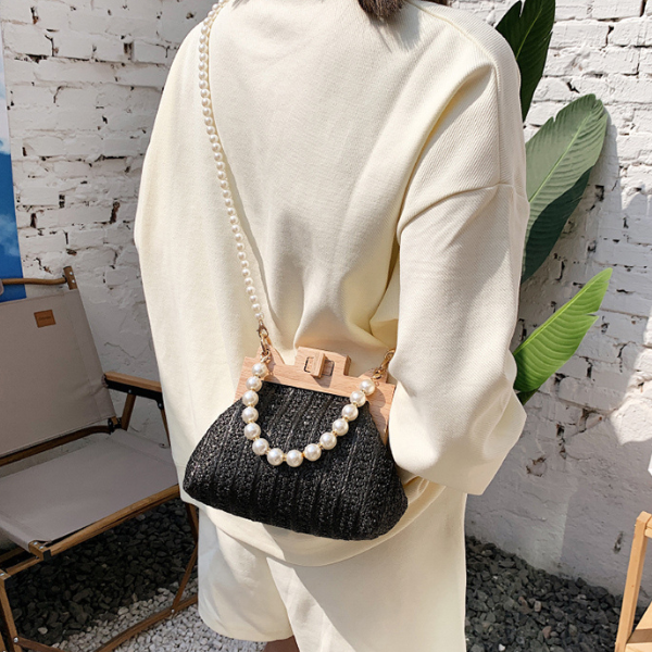 【3color】パールストラップエレガントストローバッグ X-274