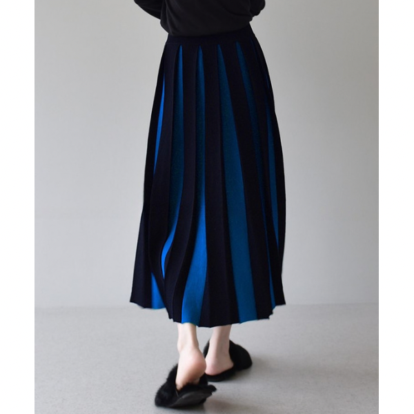 【6color】バイカラープリーツスカート w-079