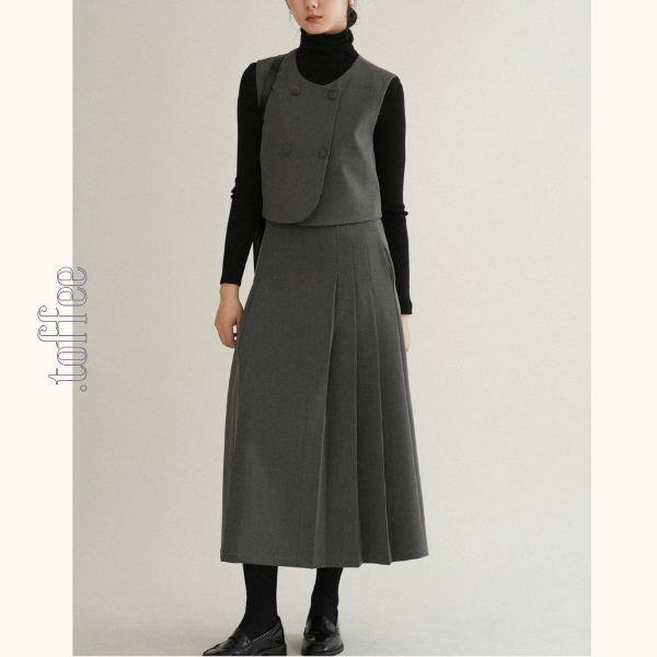 ノーカラークロップド丈ジャケット&Aラインロングスカートセットアップ 《Z00761》