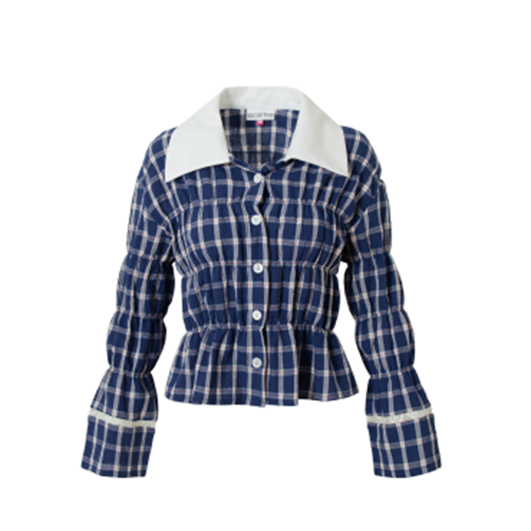 レースディテールチャック柄ブルーシャツ 《Z00636》