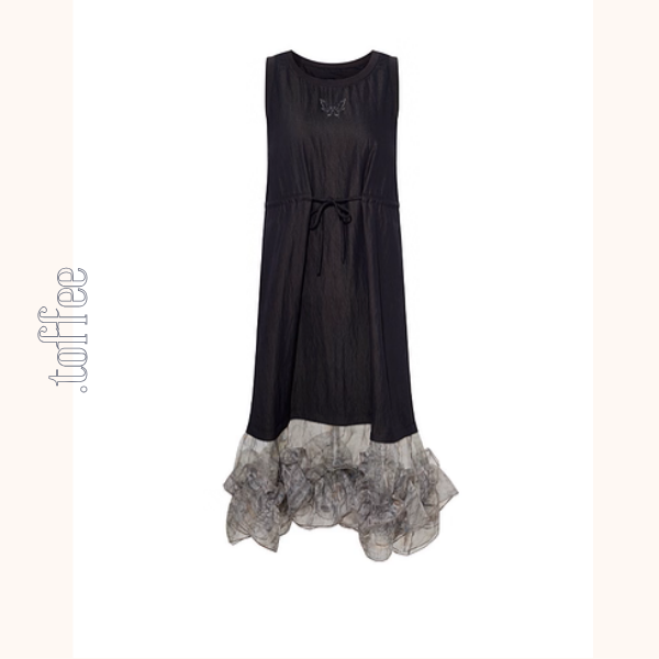 幻想チュールのノースリーブブラックワンピース《Z01061》