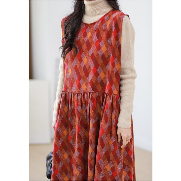 【2color】マルチカラースクエアパターンワンピース w-005