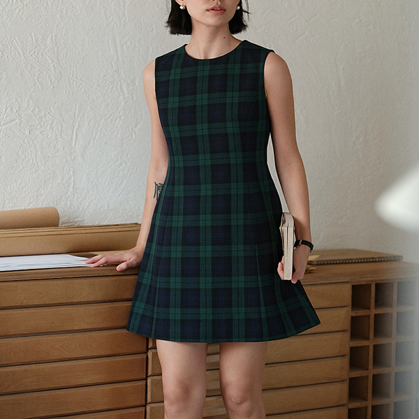 タータンチェックノースリーブミニワンピース Z00463