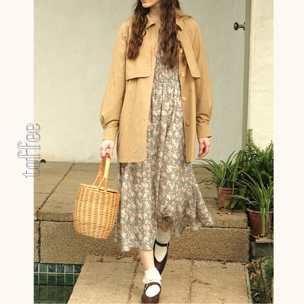 小花柄パフスリーブミモレ丈ワンピース 《Z00745》