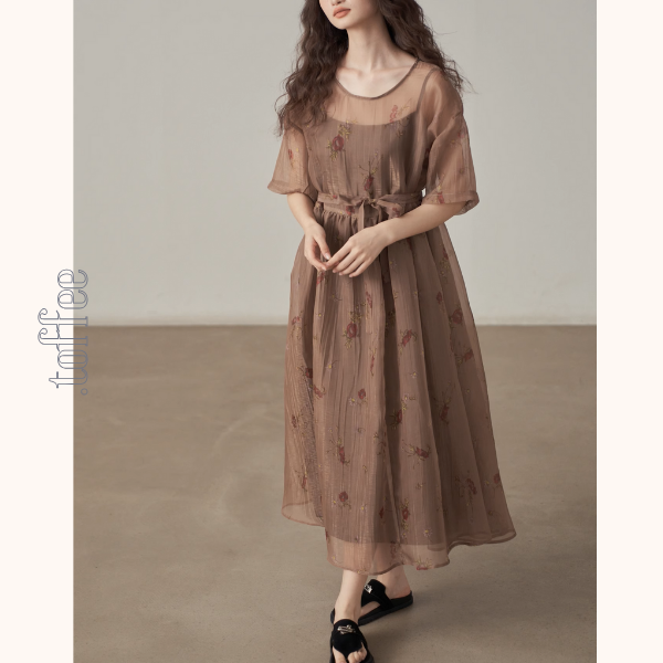 フローラルプリントシフォンワンピース《Z00995》