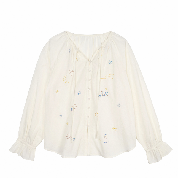 ポニーと星のロマンティック刺繍入りホワイトブラウス《Z00829》