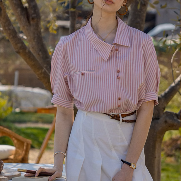 【2color】ストライプ柄ボックスシルエットシャツ《Z00854》