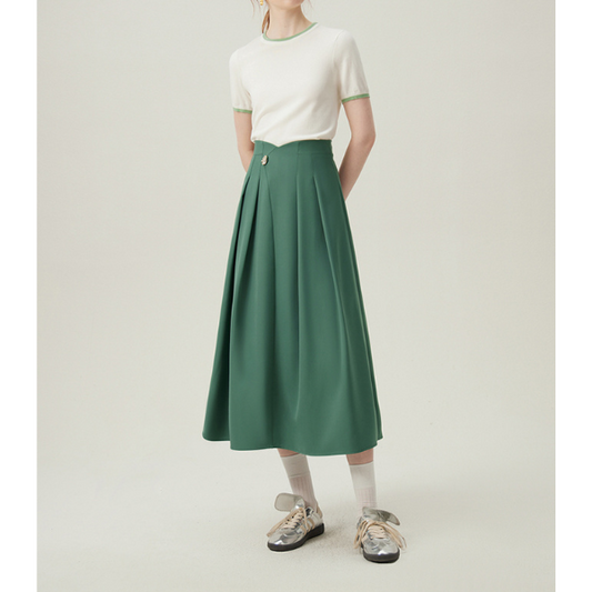 【2color】ゴールドボタン付きハイウエストAラインスカート Z00094