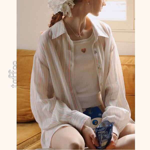 カラフルストライプルーズシャツ&ワイドショートパンツのセットアップ《Z01029》